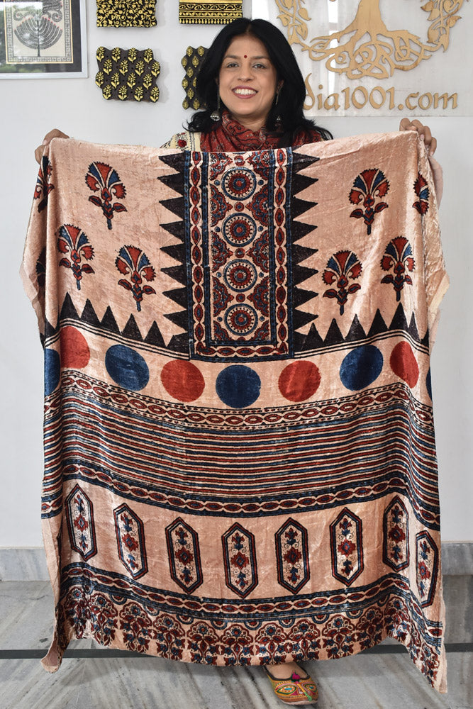 Ajrakh Velvet kurta fabric