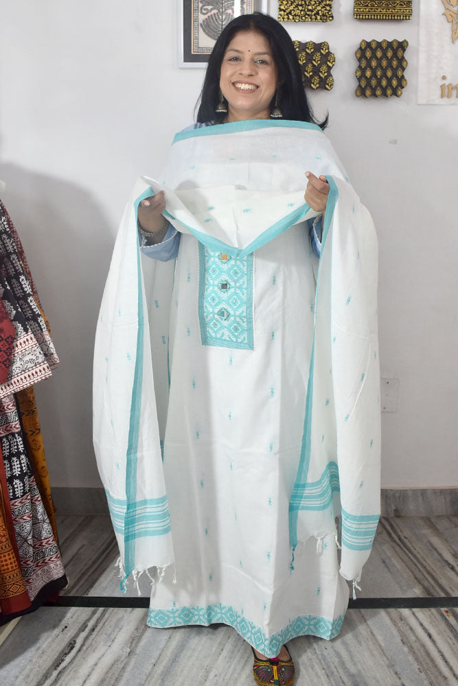 Elegant Hand Block print cotton suit with Cotton dupatta