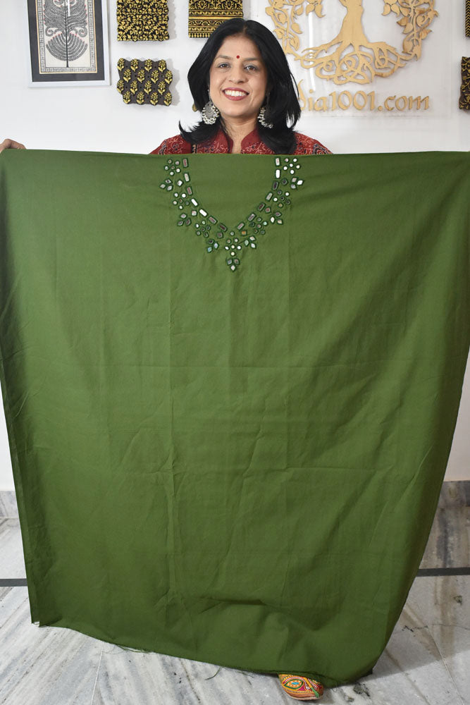 Handwoven cotton kurta fabric with Kutch Mirror work