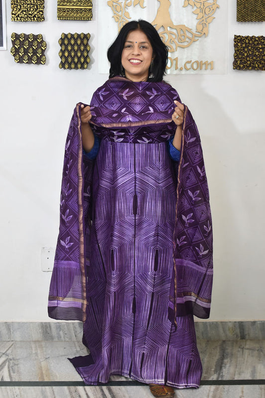 Premium Chanderi Silk Cotton Kurta dupatta sets with Nui Shibori Work