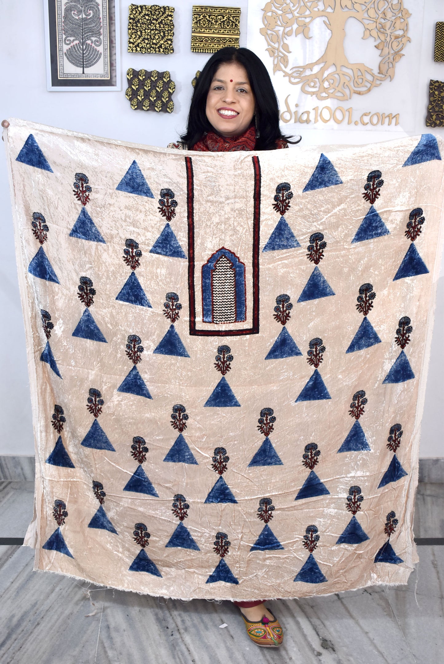 Ajrakh Velvet kurta fabric