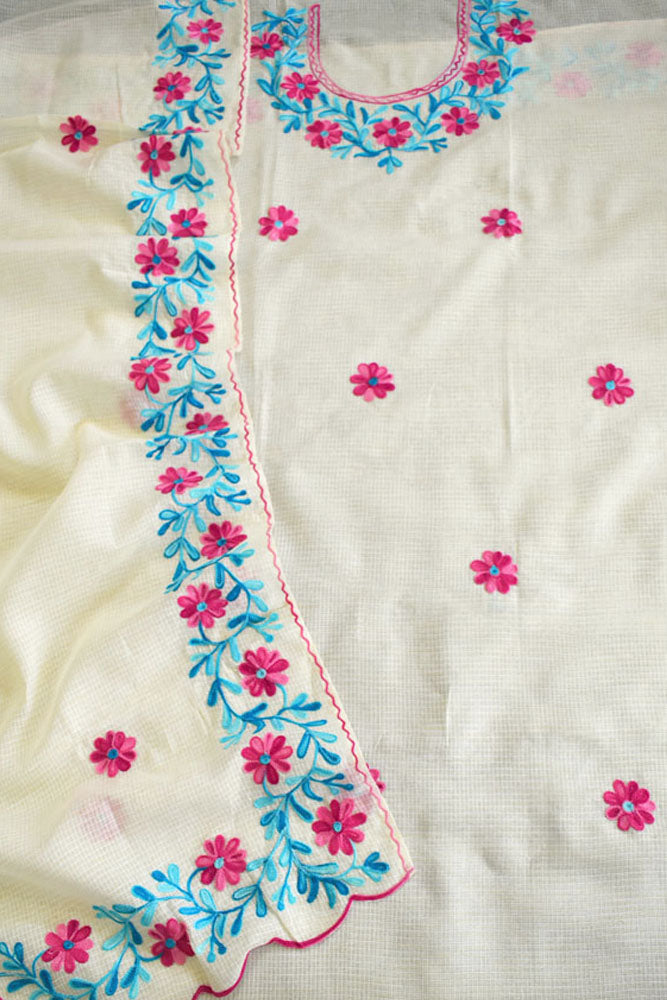 Elegant Kota Unstitched Kurta & Dupatta set with Aari work
