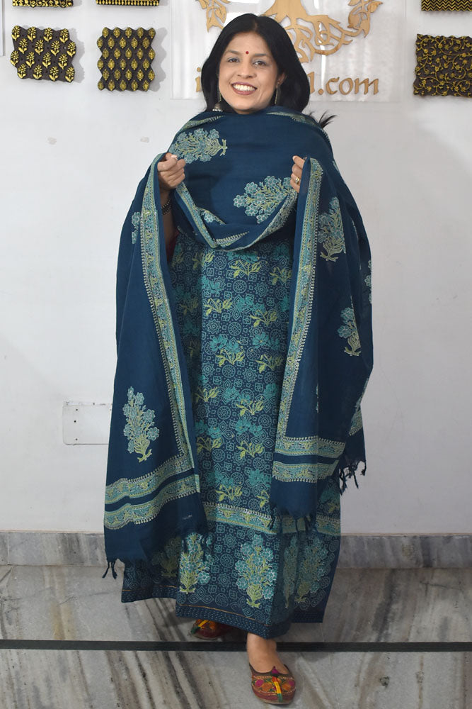 Elegant Hand Block print cotton suit with Cotton dupatta