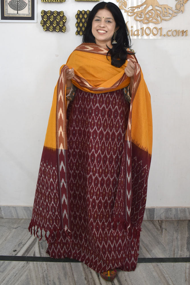 Handwoven Ikkat Cotton kurta with Woven Ikkat Cotton Dupatta & Bottom