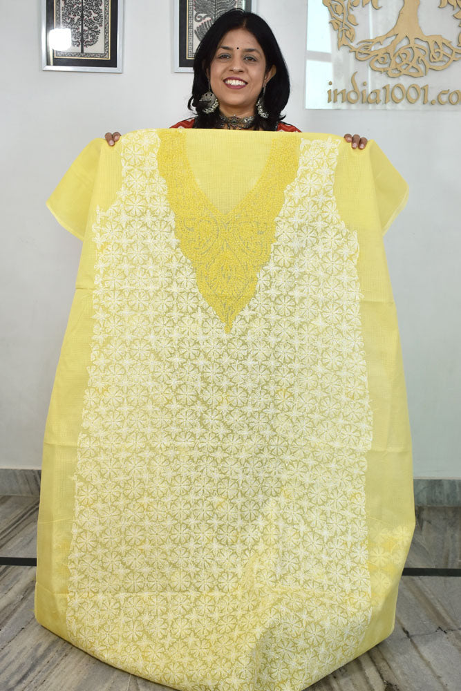 Designer Hand Embroidered Chikankari Tepchi work Kota Doria fabric
