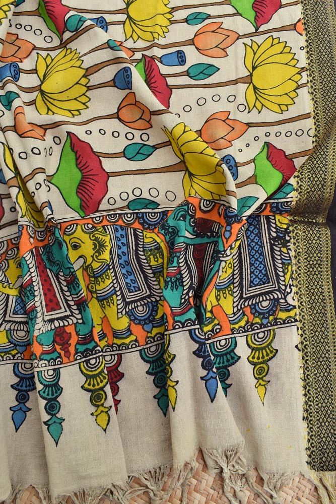 Beautiful Mangalgiri Cotton Pen Kalamkari Dupatta