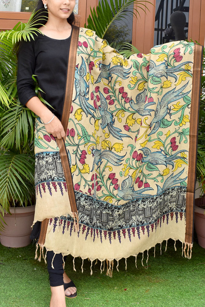 Beautiful Bangalore Cotton Silk Pen Kalamkari Dupatta