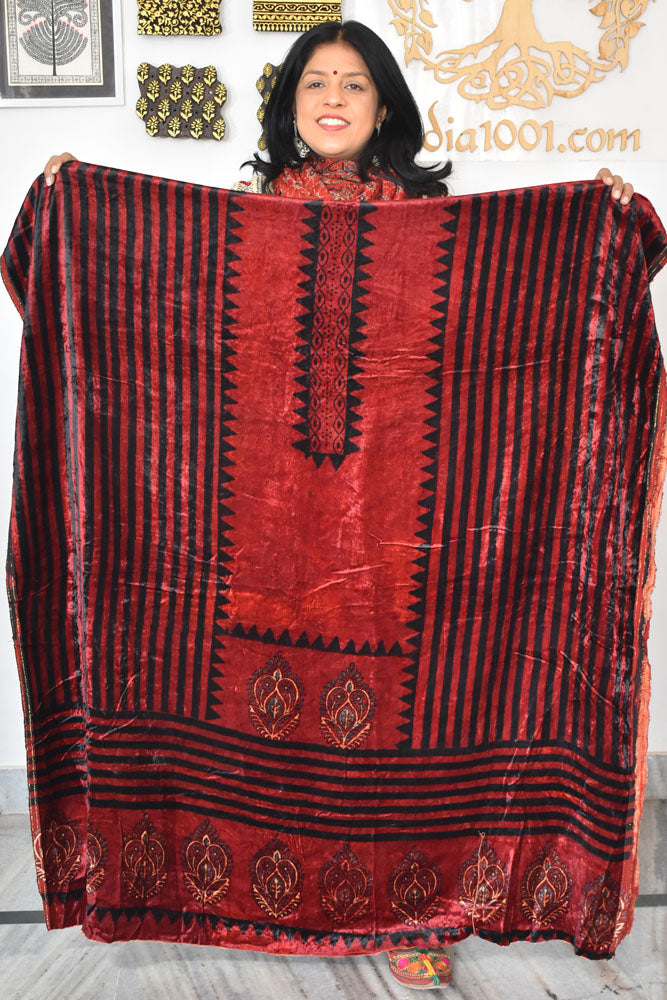 Ajrakh Velvet kurta fabric
