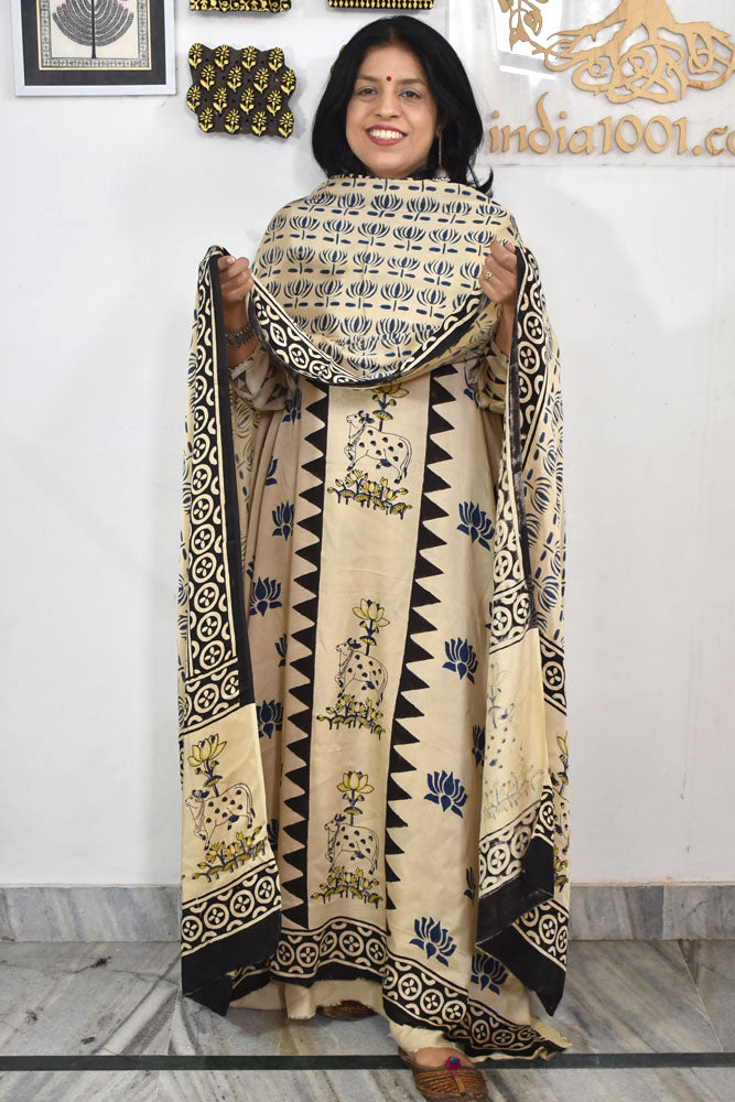 Beautiful Ajrakh Hand Block Printed Modal Silk set