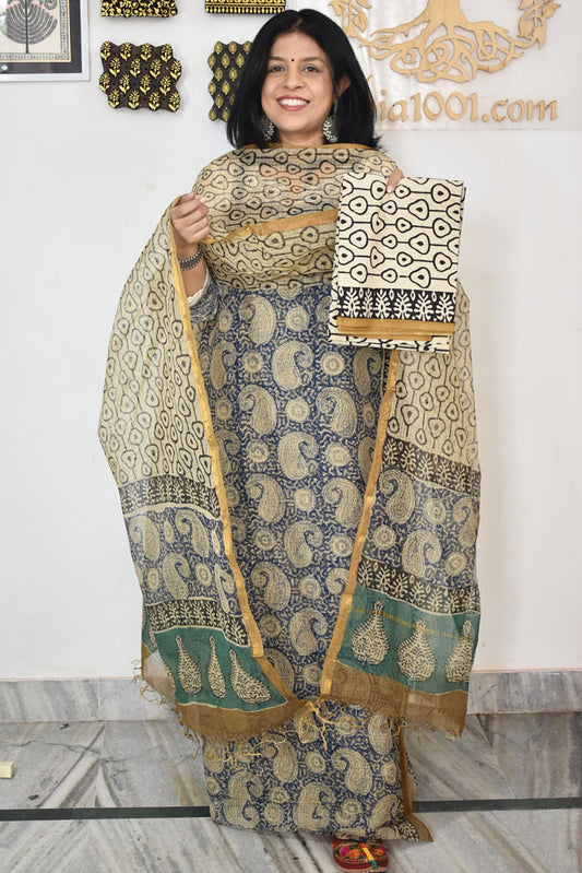 Beautiful Kota Doria cotton suit with Hand Block print