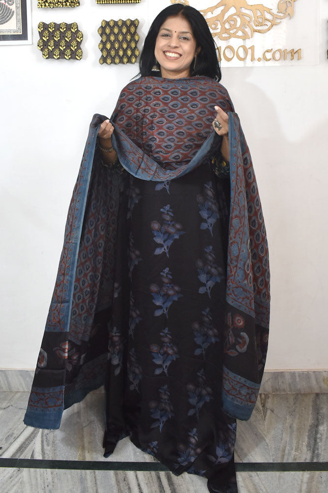 Beautiful Nashpal Hand Block Printed Modal Silk set