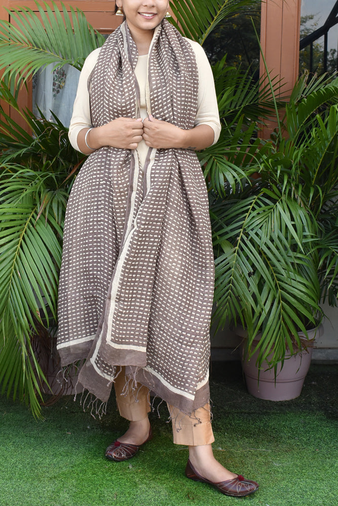 Elegant Hand Block Printed Pure Linen dupatta
