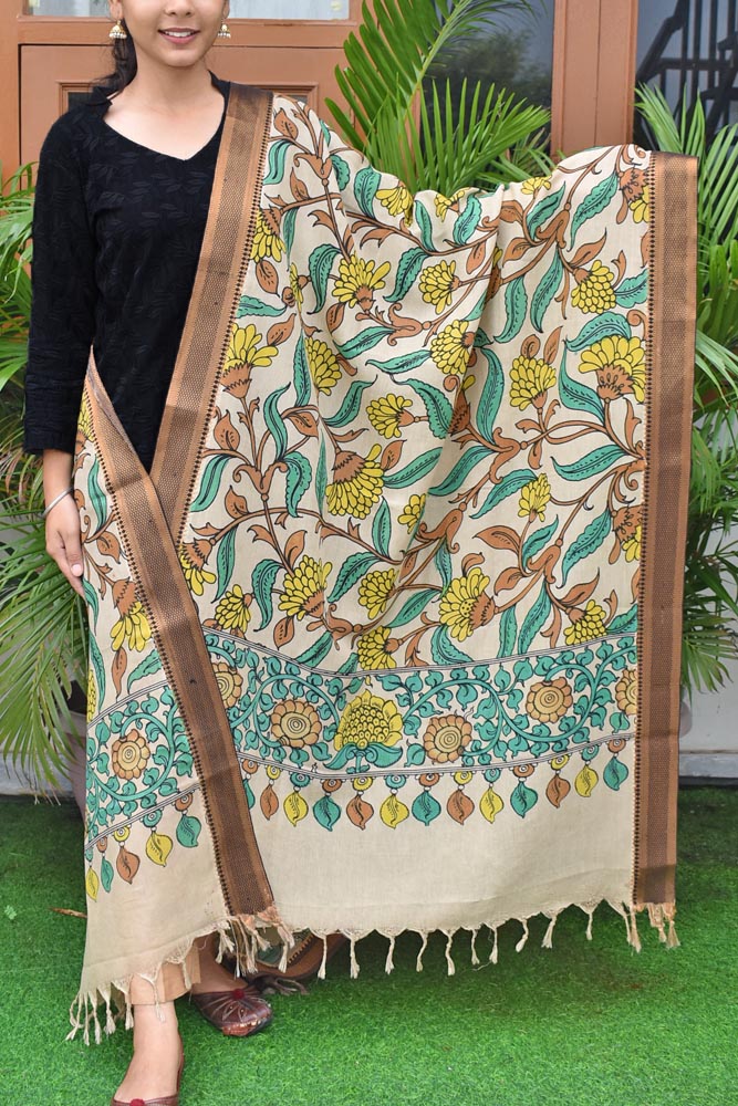 Beautiful Bangalore Cotton Silk Pen Kalamkari Dupatta