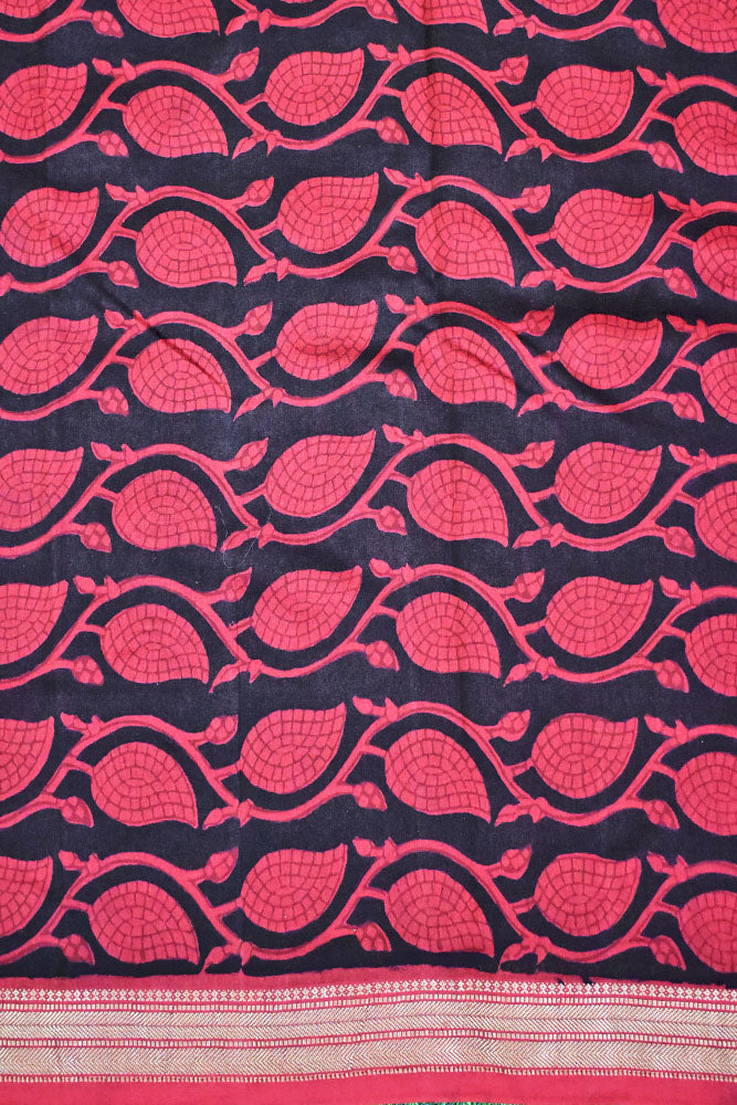 Bagh Hand Block Printed unstitched 3 pcs Handwoven Maheshwari suit fabric with Zari borders & Lagdi ( zari palla )