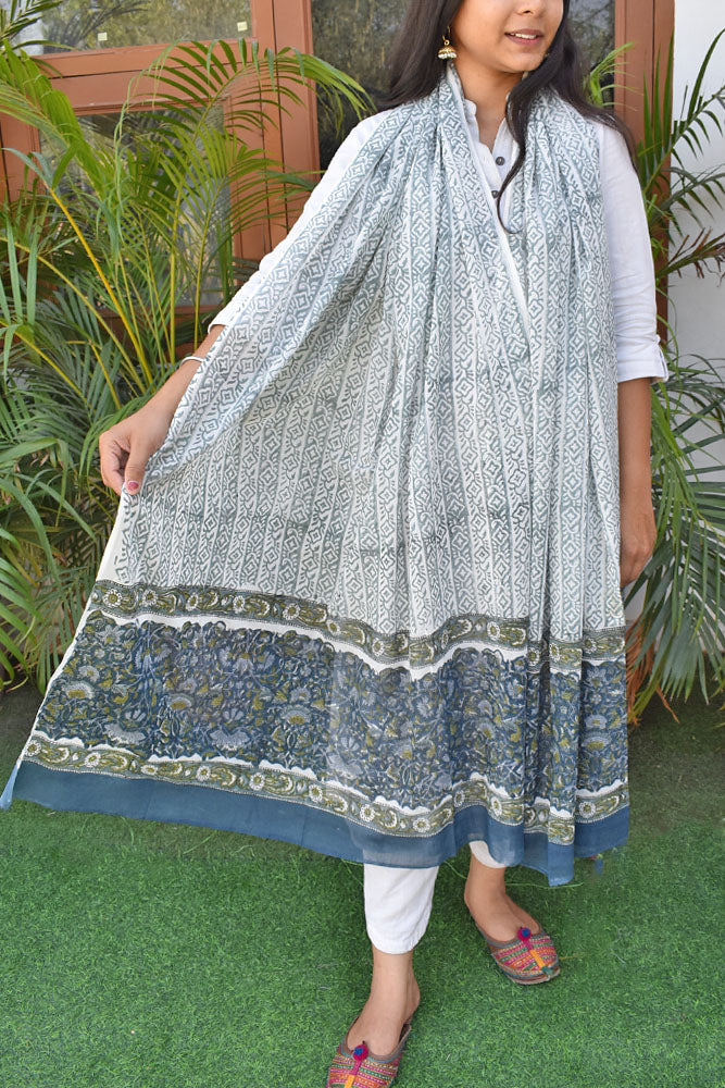 Hand Block Printed Soft Mul Cotton Dupatta