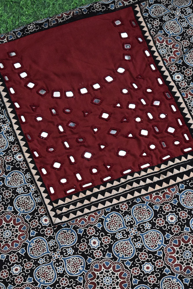 Designer Ajrakh Cotton Kurta Fabric with Kutch Mirror Work patch