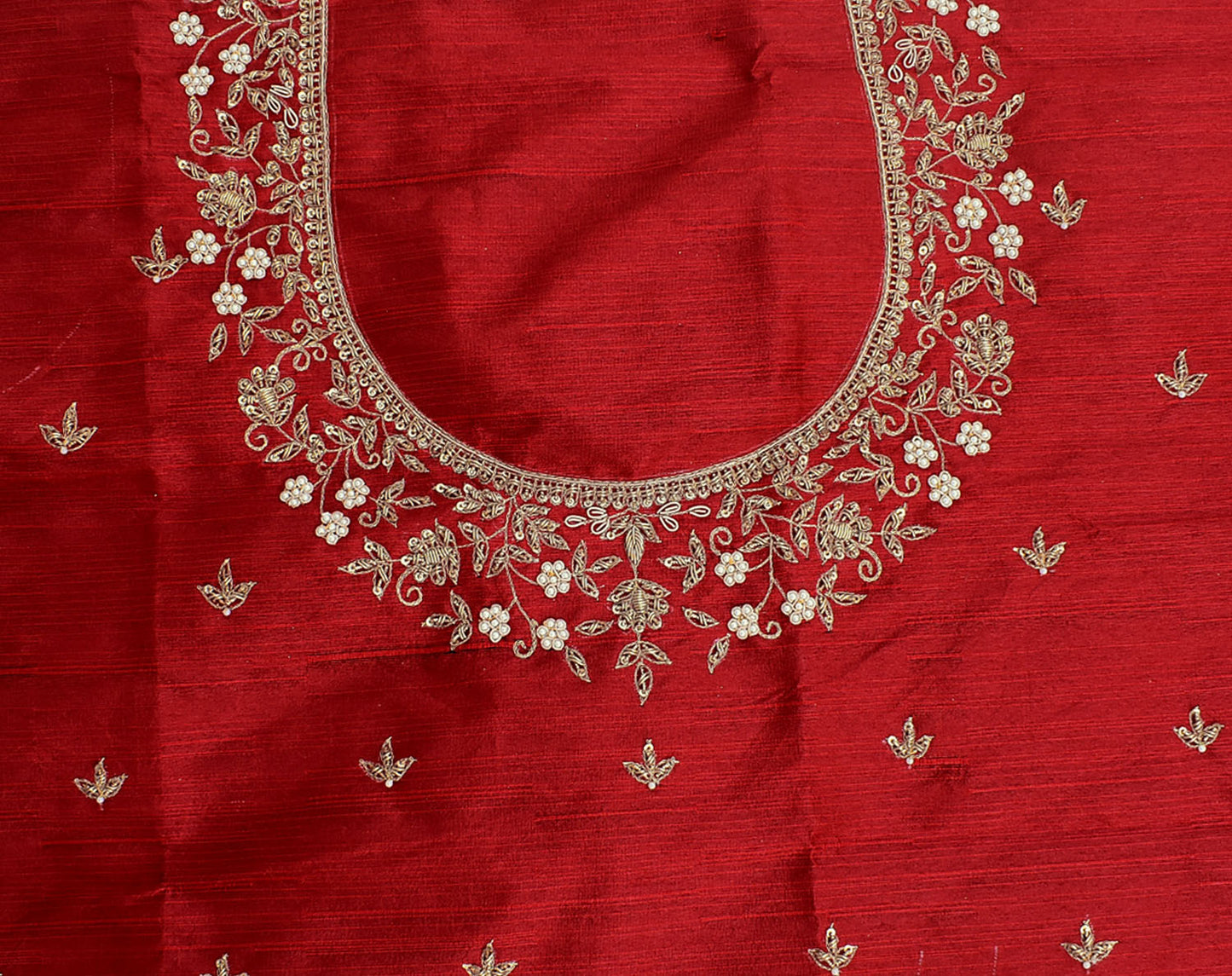 Intricate & Detailed Hand Zardozi, Dabka, Aari , Pearl & Sequin work Blouse Fabric on Art Silk Fabric