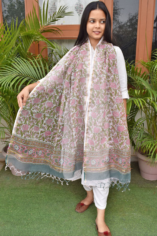 Hand Block Printed Kota Cotton Dupatta