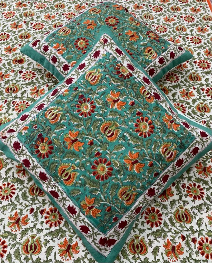 Hand Block Printed Cotton Cushion Cover (16 by 16 - Set of 5 cushion covers )