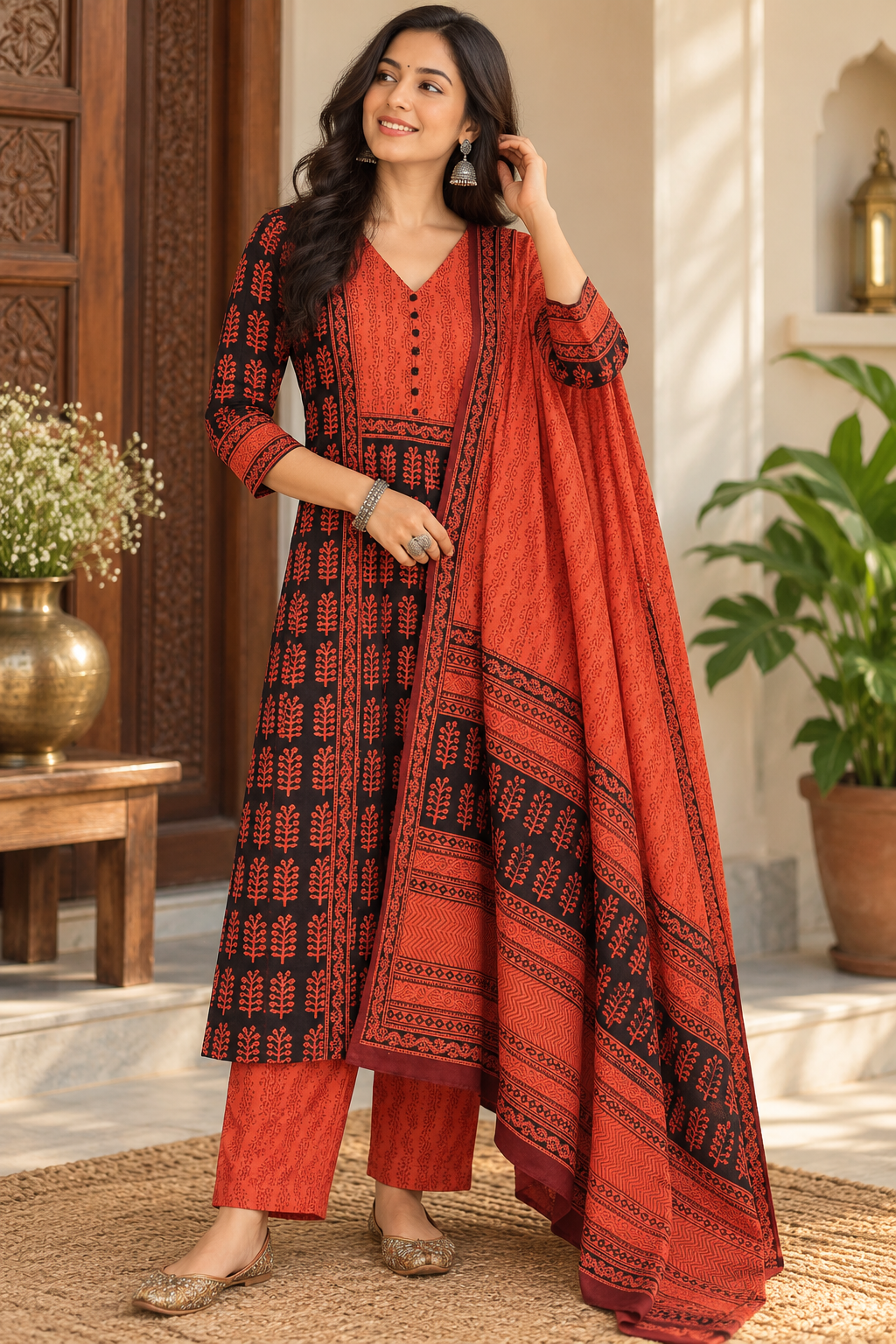 Bagh Hand Block Printed stitched 3 pc Cotton suit - 40 size