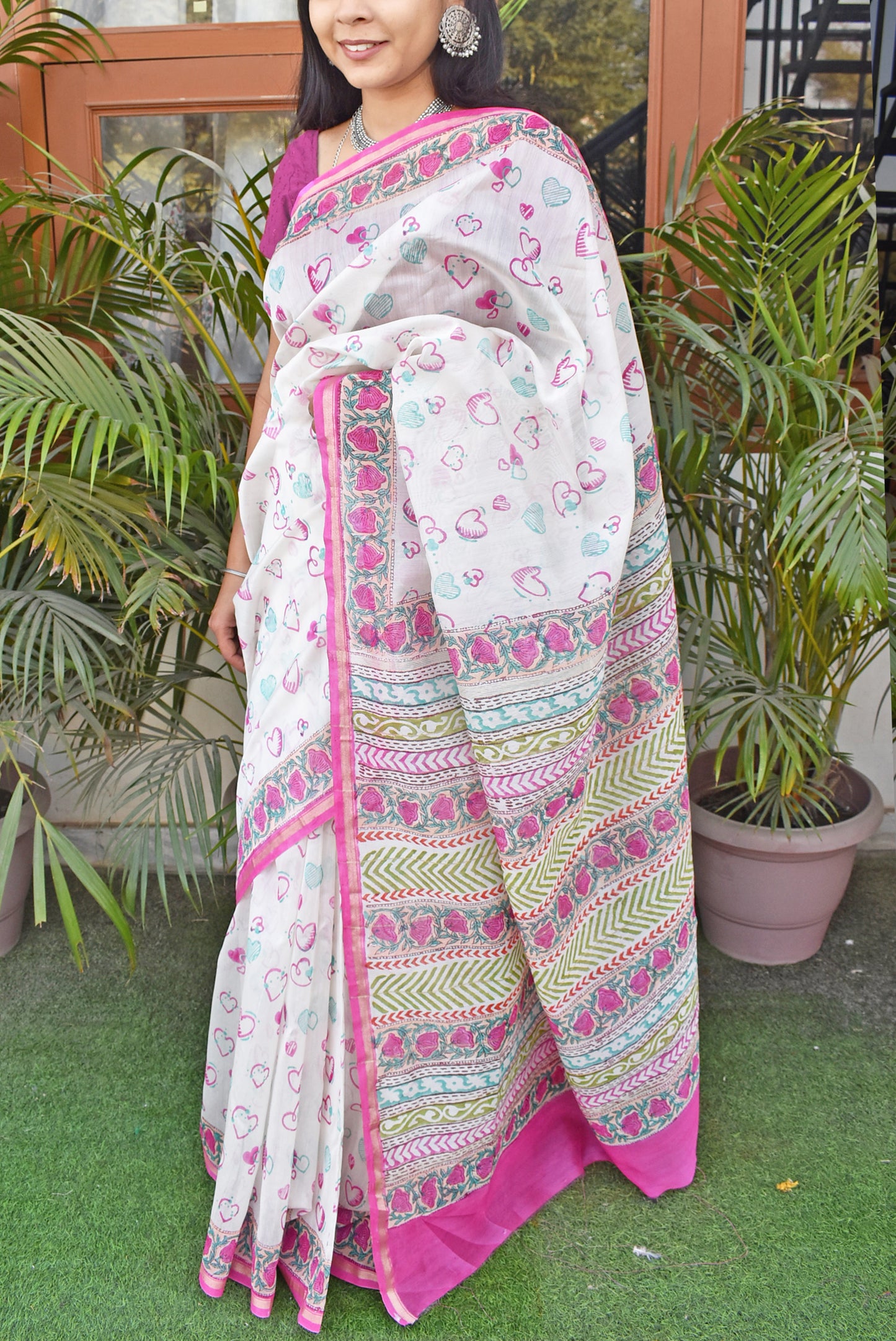 Eternal Embrace : Beautiful Hand Block Printed Chanderi Silk Cotton Saree