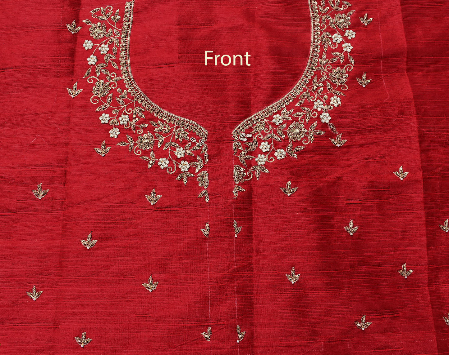 Intricate & Detailed Hand Zardozi, Dabka, Aari , Pearl & Sequin work Blouse Fabric on Art Silk Fabric