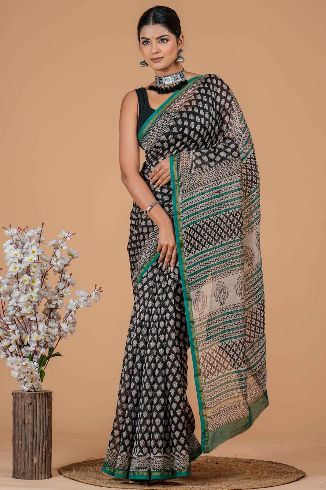 Beautiful Hand Block Printed Chanderi Silk Cotton Saree