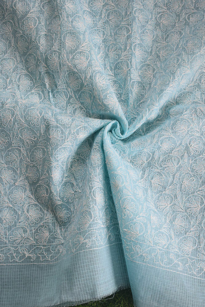 Hand Embroidered Chikankari Tepchi work Kota Doria fabric - (2.8 mtrs )