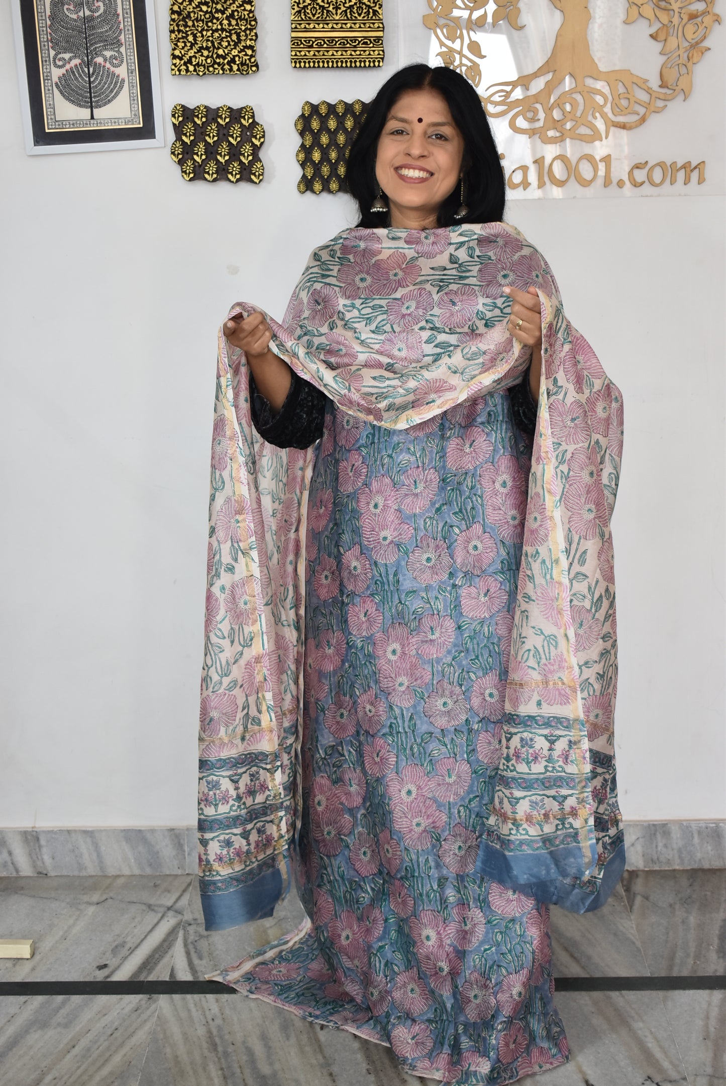 Beautiful Hand Block Printed Chanderi unstitched suit fabric