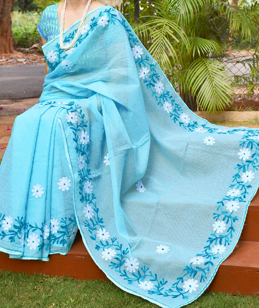 Elegant Kota Cotton Saree with Aari work Embroidery