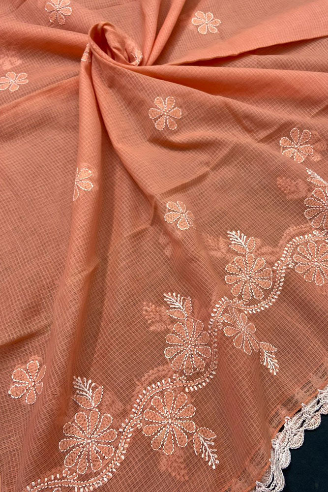 Kota Cotton Dupatta with Hand Chikankari embroidery & crochet borders