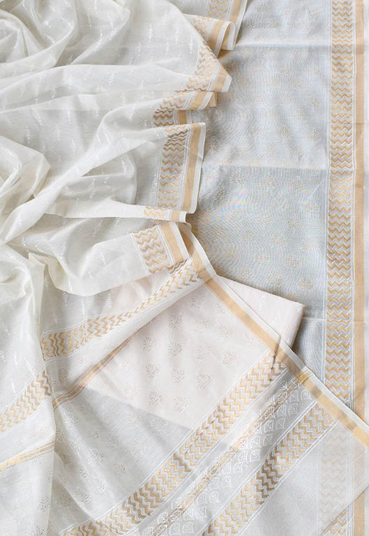 Elegant Khadi (gold) Hand Block Printed Chanderi unstitched suit fabric