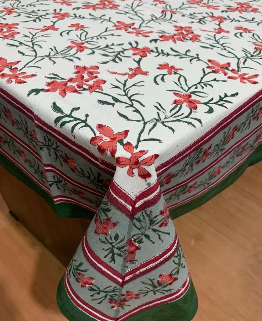 Hand Block Printed Cotton Table Cover  ( Size 60 by 90 inches)