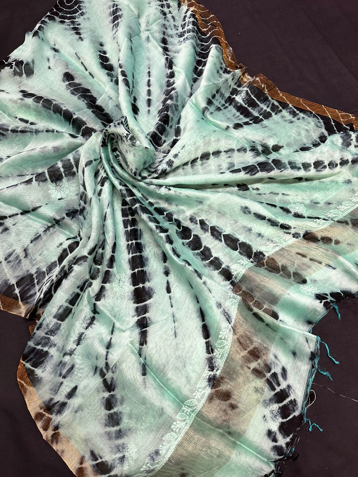 Beautiful Tie & dye Chanderi Dupatta with Hand Lucknowi Chikankari Embroidery