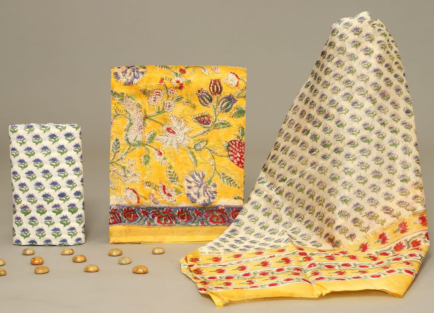 Beautiful Hand Block Printed Chanderi unstitched suit fabric