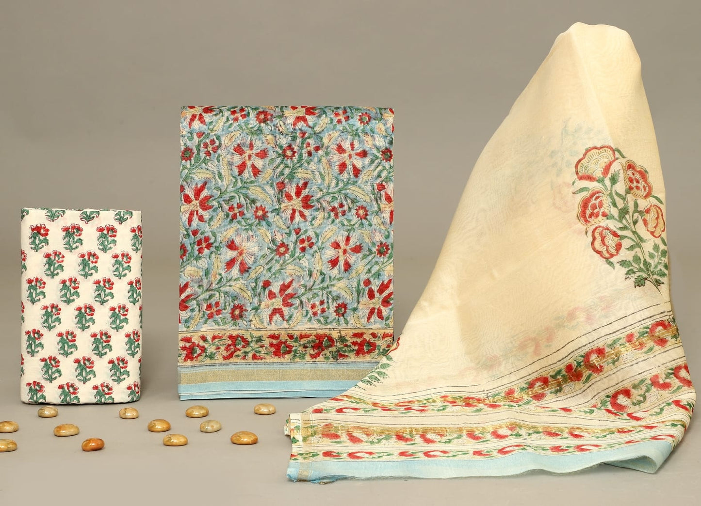 Beautiful Hand Block Printed Chanderi unstitched suit fabric