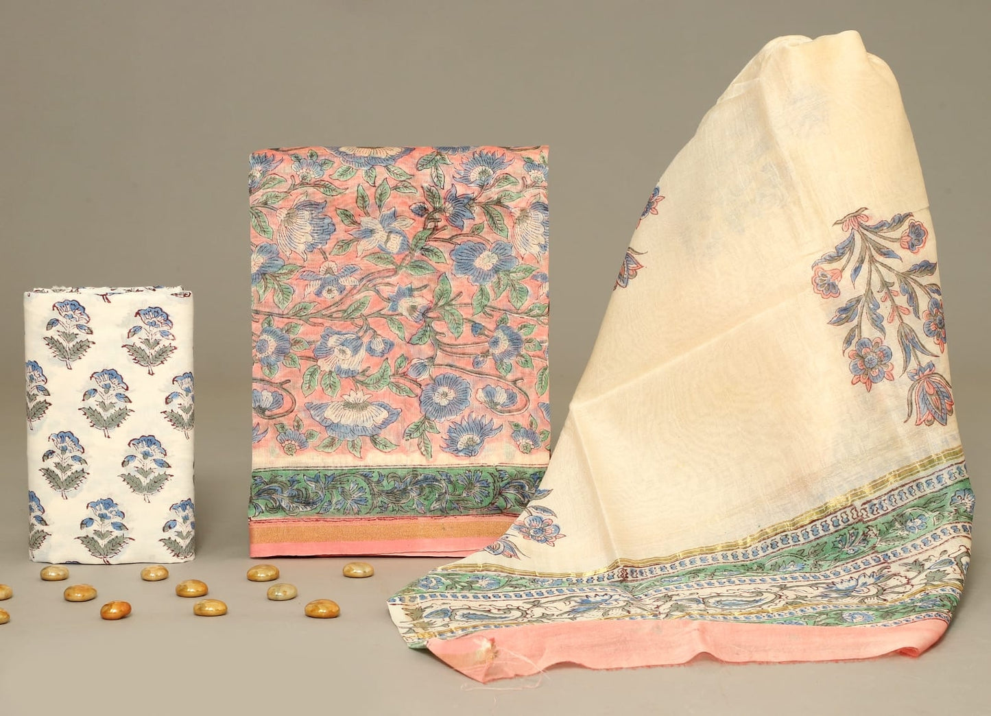 Beautiful Hand Block Printed Chanderi unstitched suit fabric