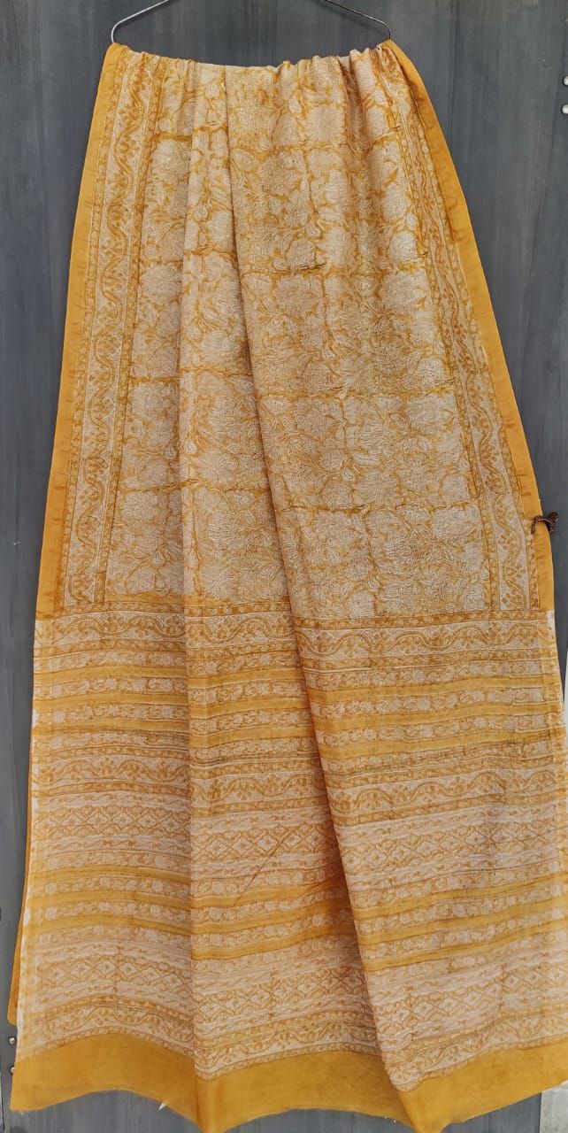 Beautiful Hand Block Printed Chanderi Silk Cotton Saree