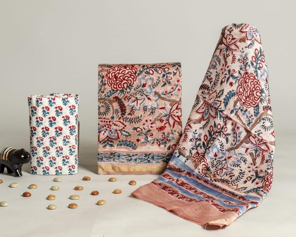 Beautiful Hand Block Printed Chanderi unstitched suit fabric