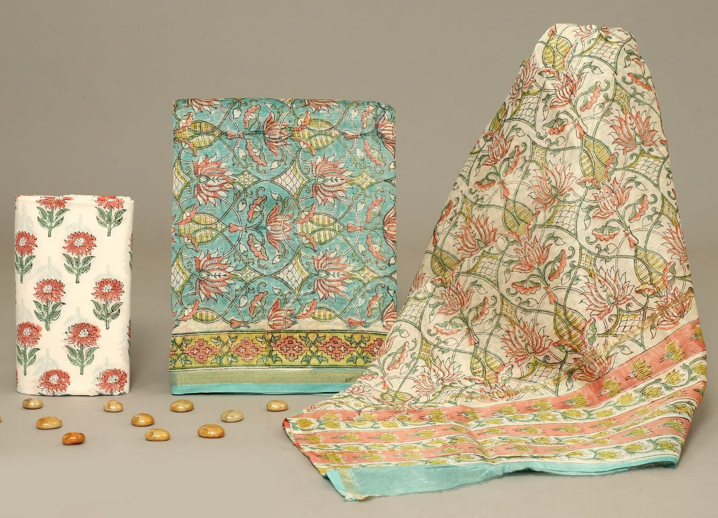 Beautiful Hand Block Printed Chanderi unstitched suit fabric