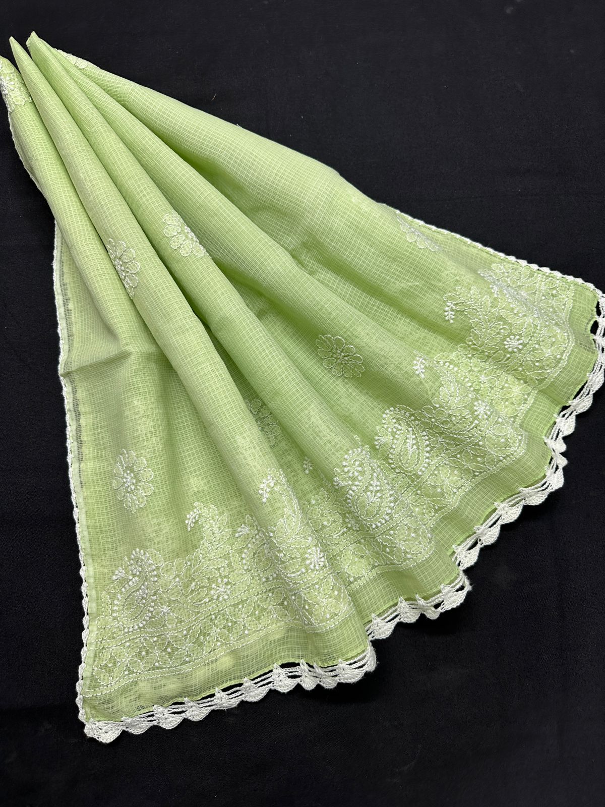 Kota Cotton Dupatta with Hand Chikankari embroidery & crochet borders