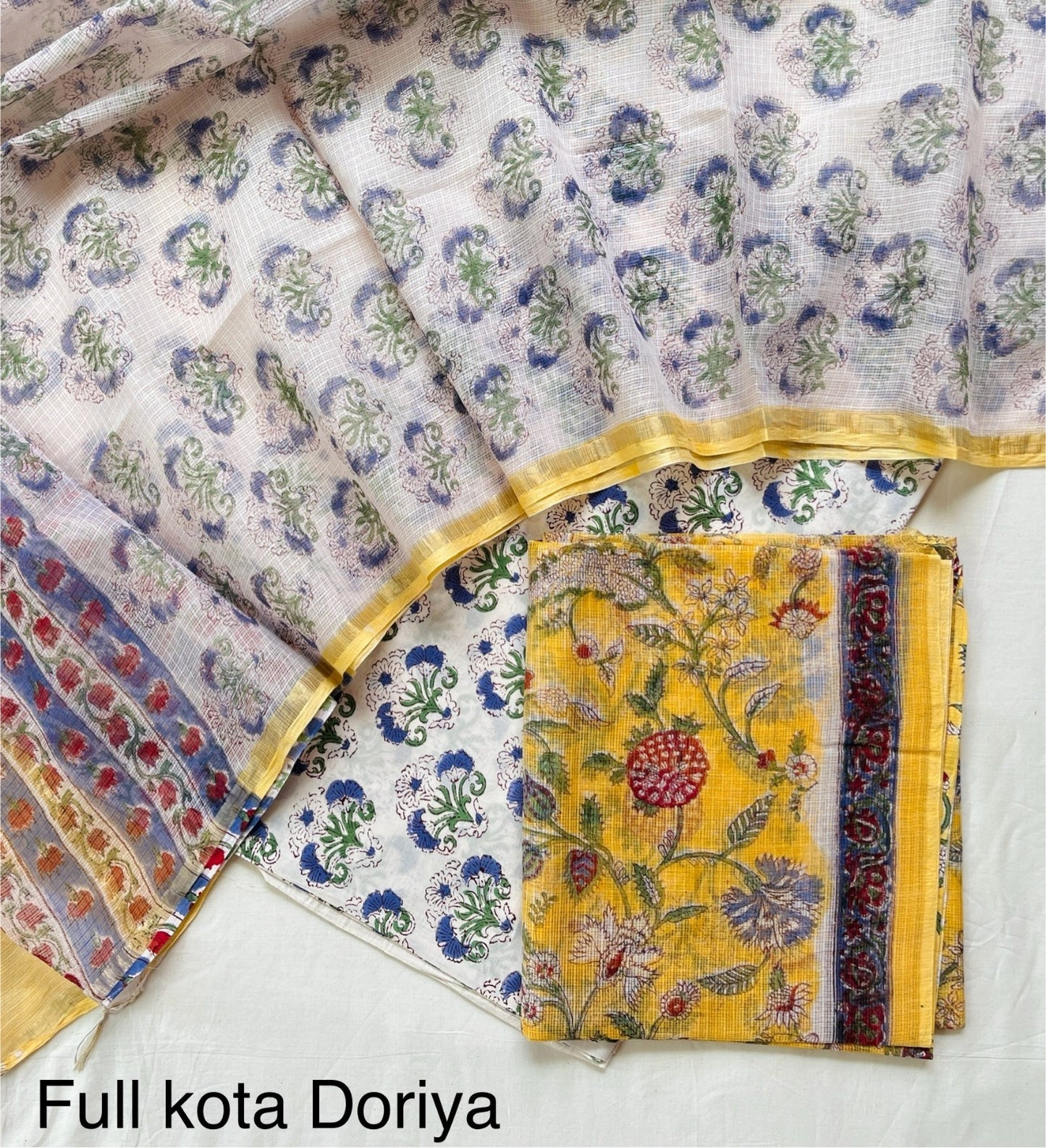 Beautiful Hand Block printed Kota Doria cotton suit