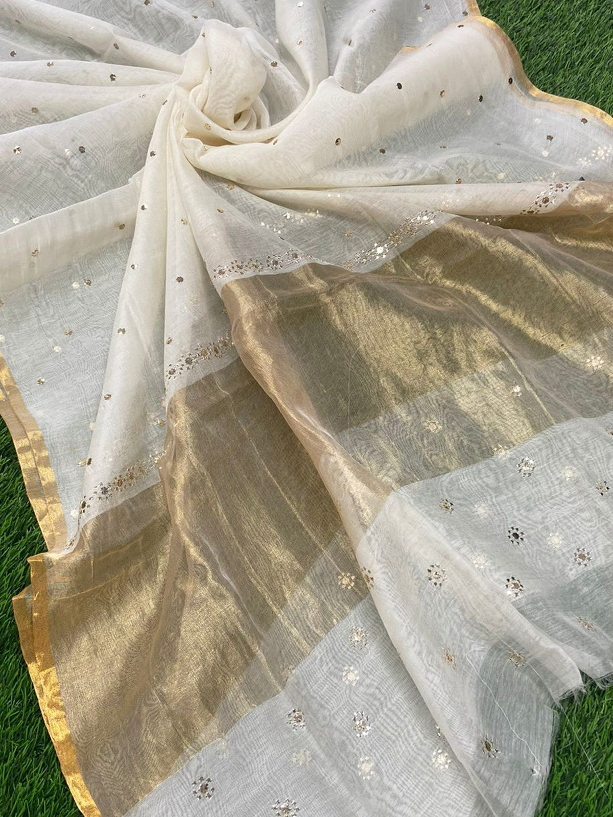 Beautiful Soft Chanderi Silk Dupatta with all over heavy Muqaish work - Dyeable