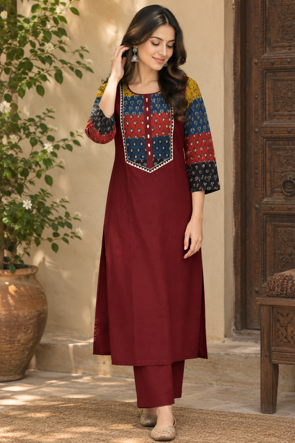 Designer Ajrakh cotton Kurta & Pant With Mirror Work - Size 38 to 48 ( all sizes)