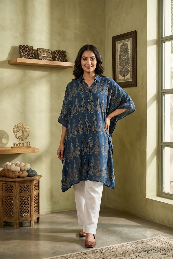 Beautiful Ajrakh Modal Silk Kaftan