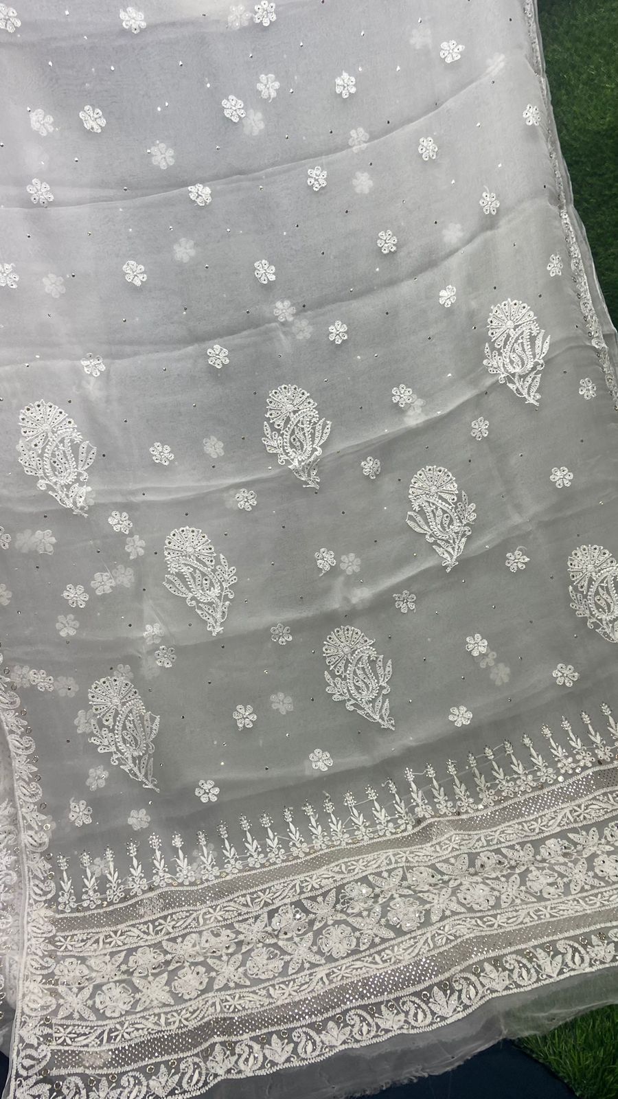 Lucknowi Chikan & Muqaish work Soft pure Organza silk Saree with blouse