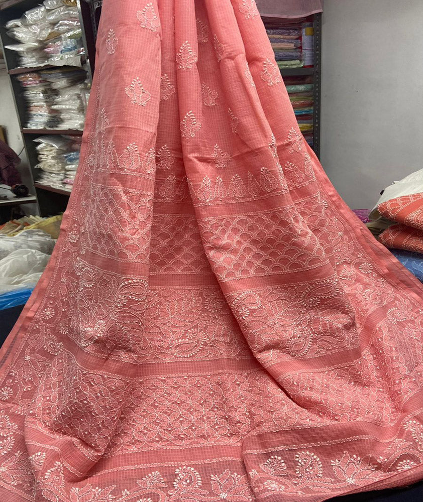 Elegant Kota cotton Saree with Hand Lucknowi Chikankari work ( without BP)