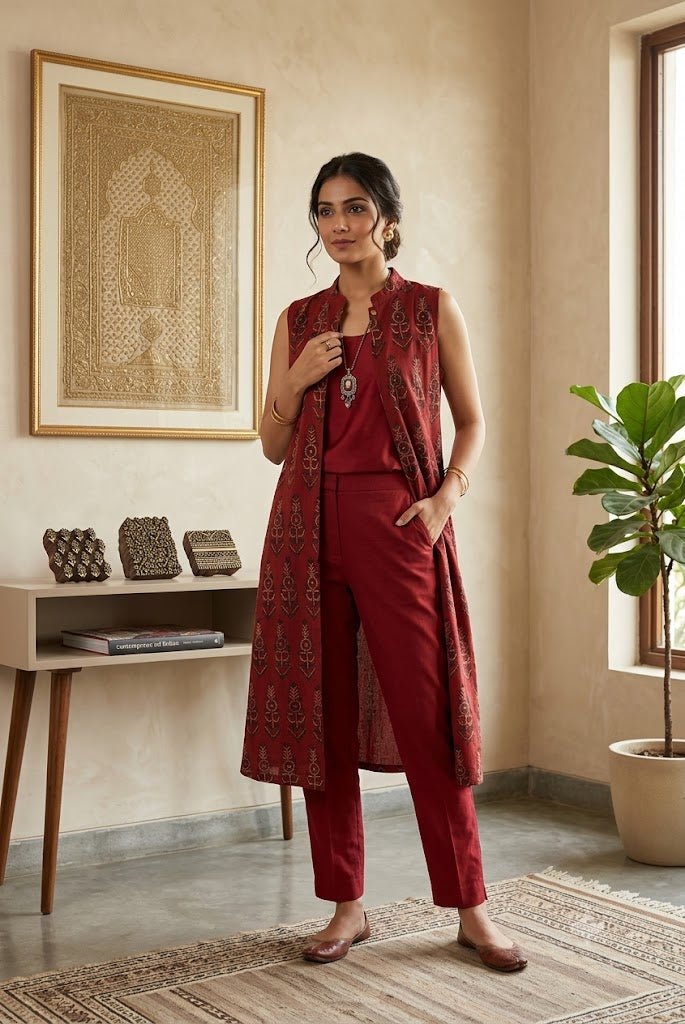 Ajrakh Hand Block Print Reversible cotton jacket - Size 38 - 44