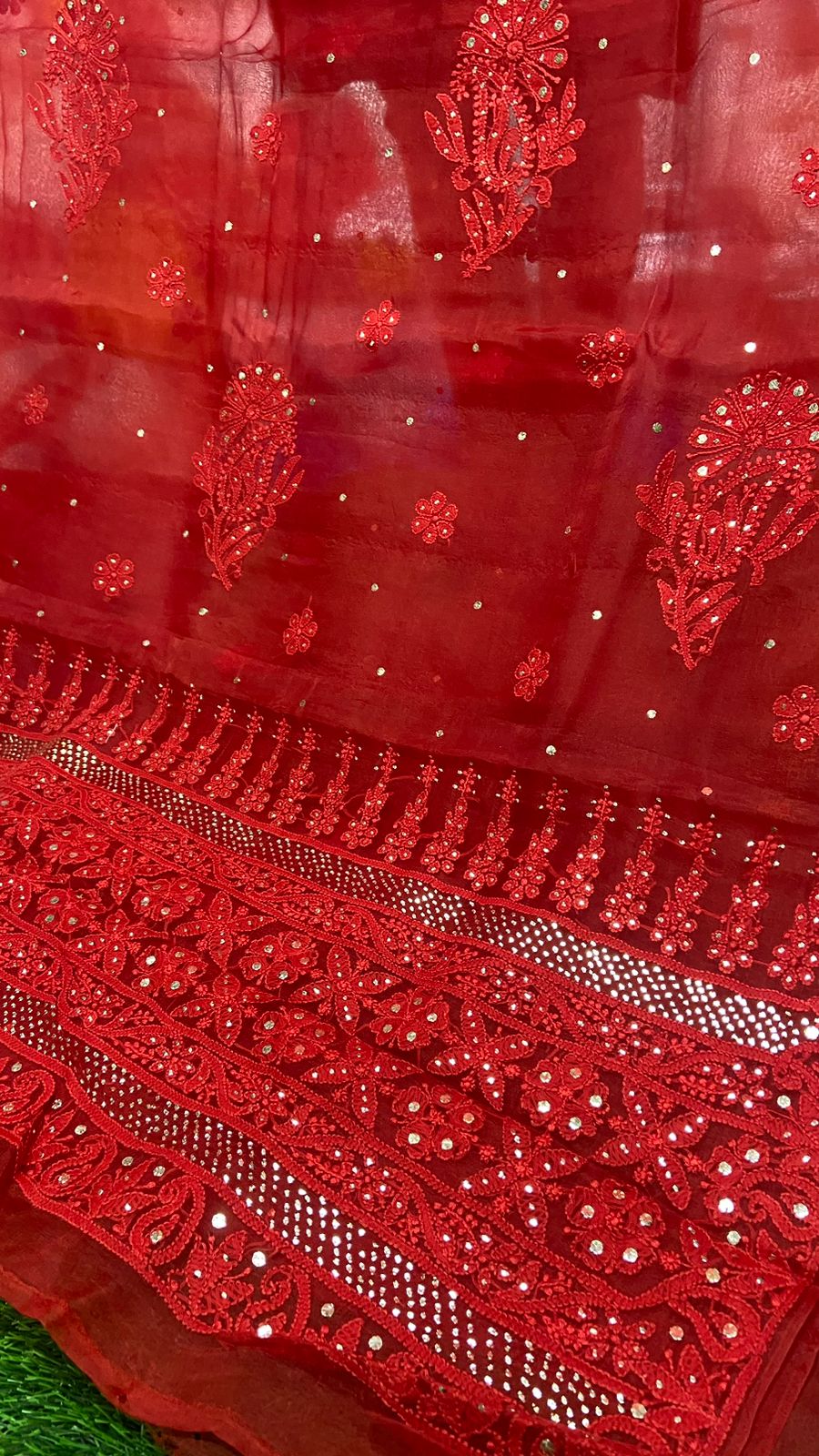 Lucknowi Chikan & Muqaish work Soft pure Organza silk Saree with blouse