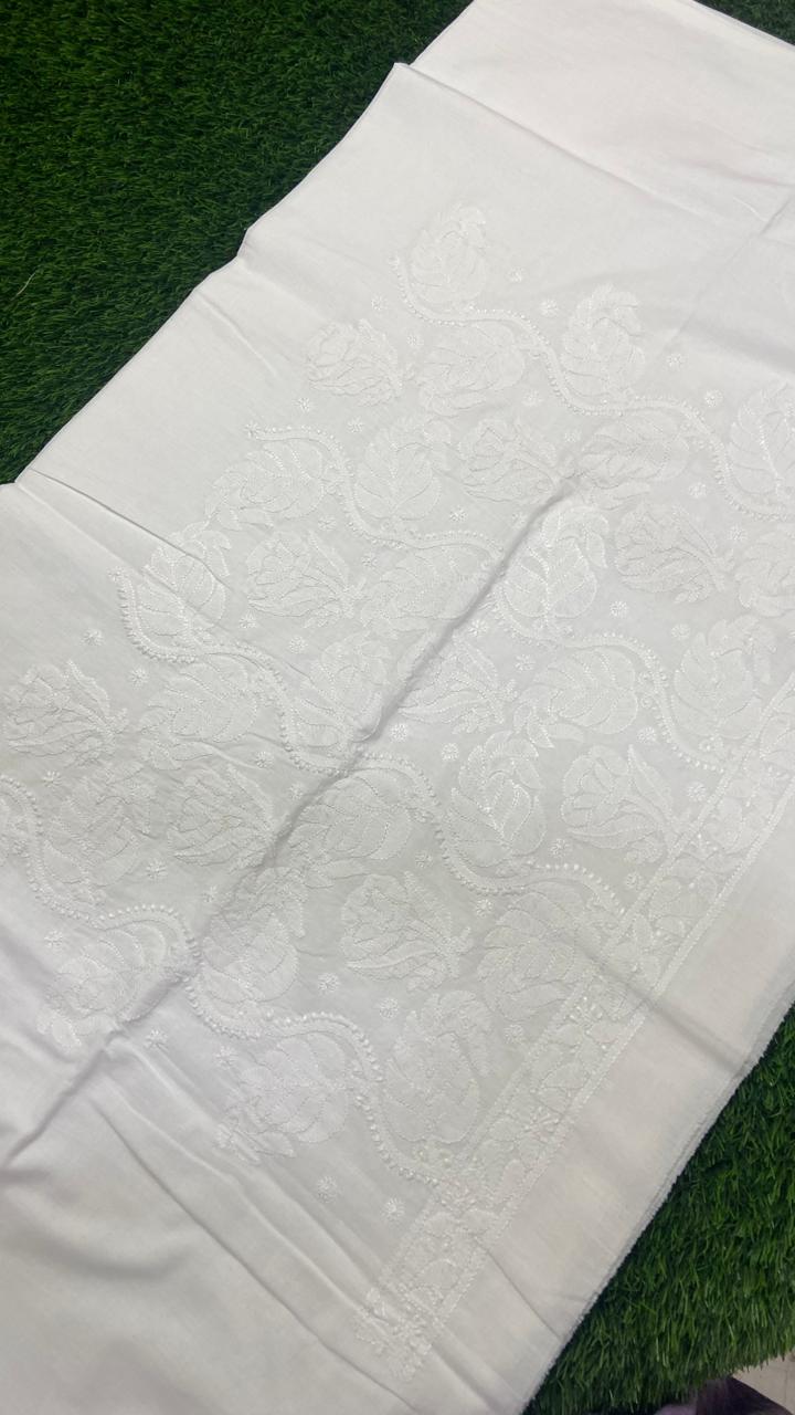 cotton fabric with Hand Chikankari ( for bottom ) - 2.5 mtrs - color Milky White
